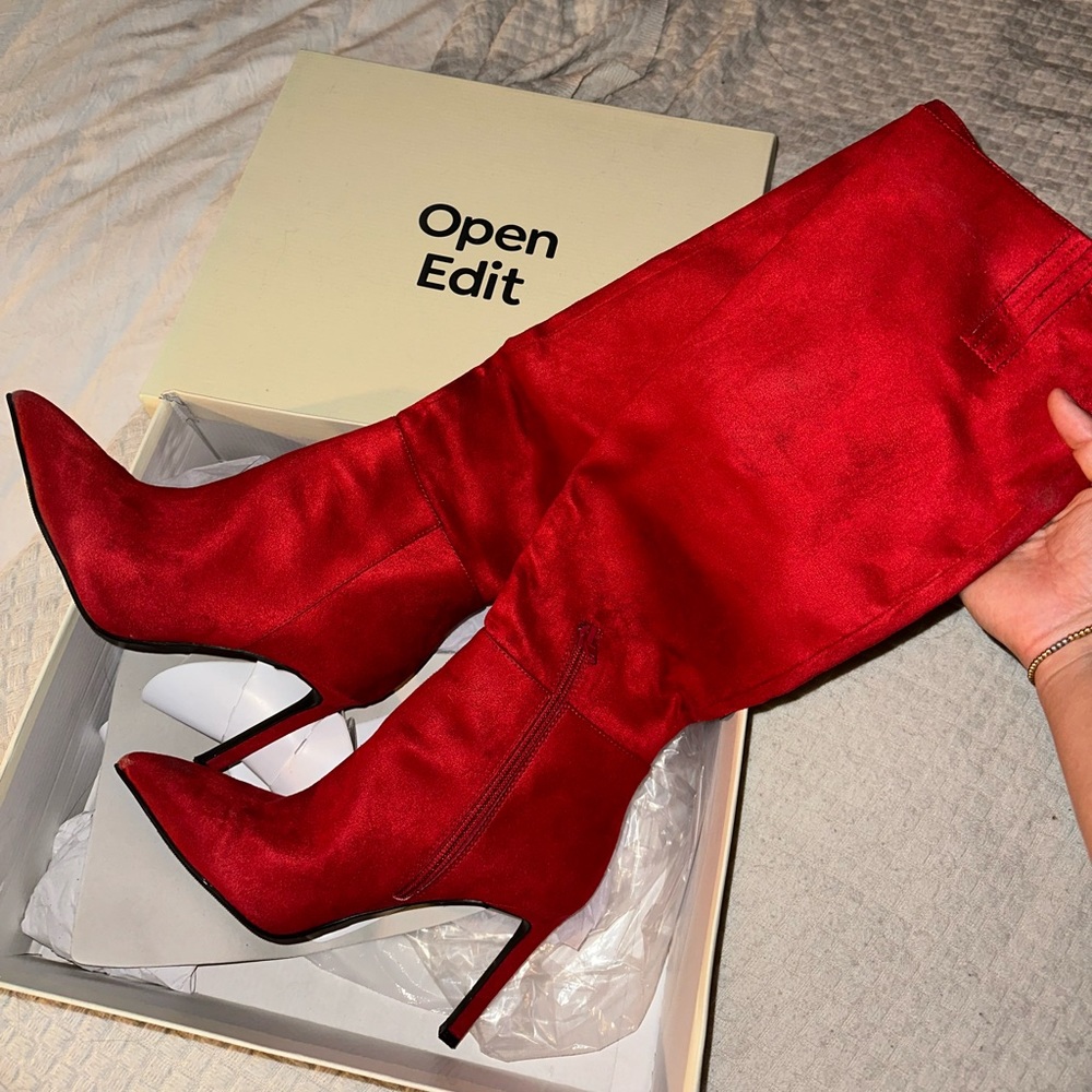 Red Knee-High Stiletto Boots